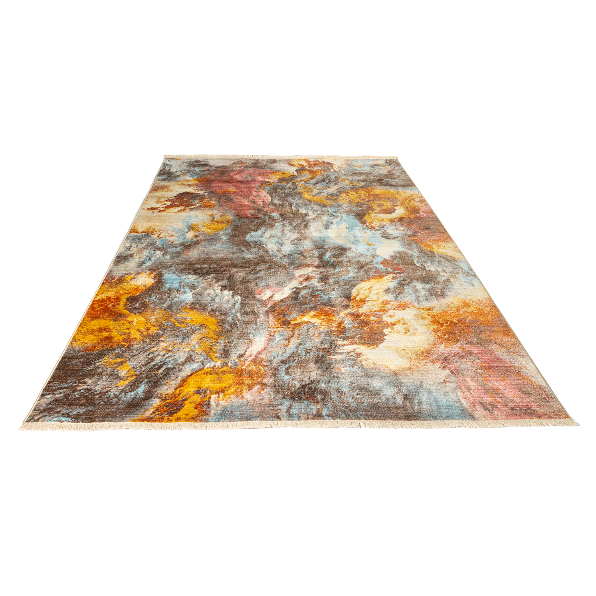 Mystic Art Rug with a vibrant blend of colours and fringes on both ends