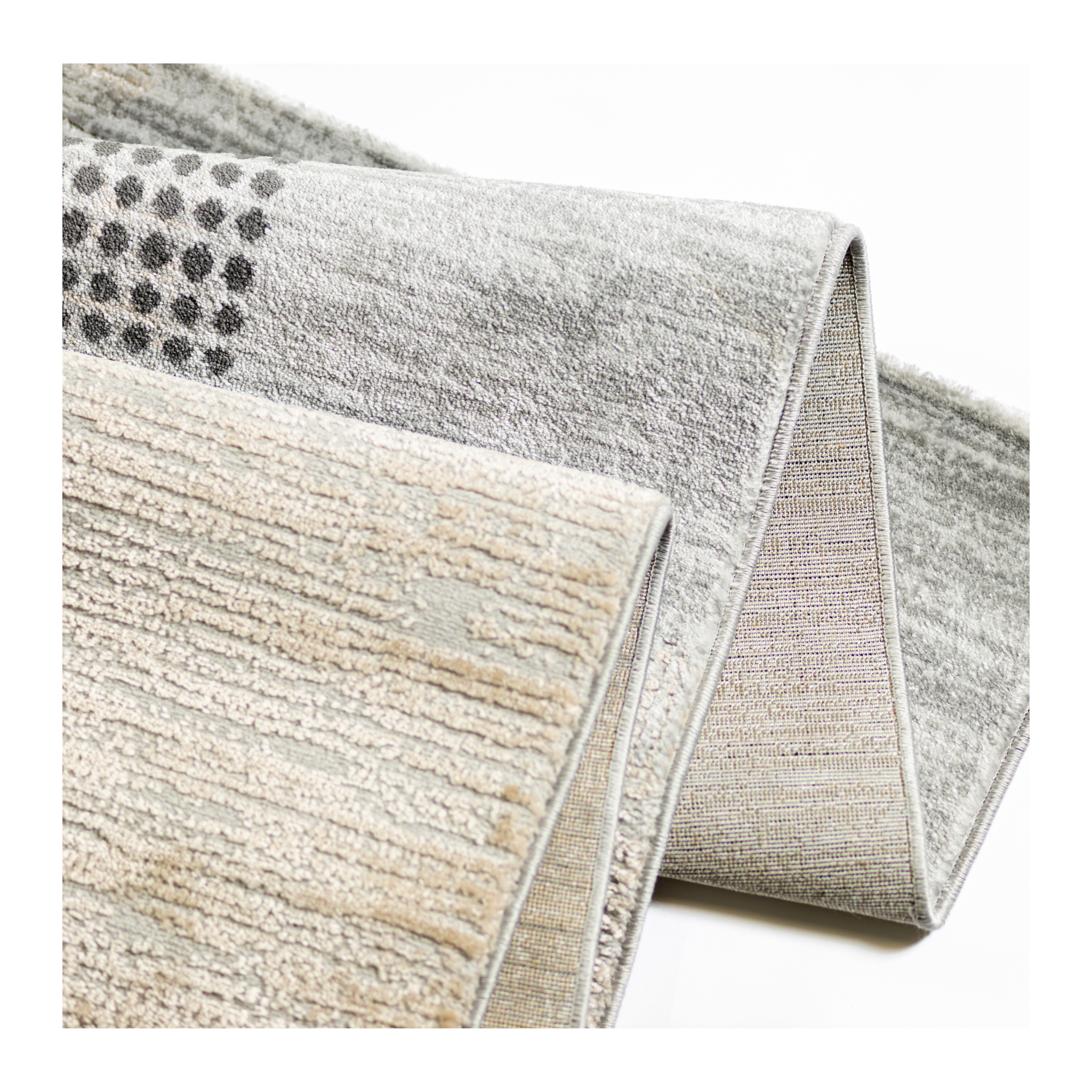 Jute backing and side details of Istanbul Square Rug in grey, beige and black shades