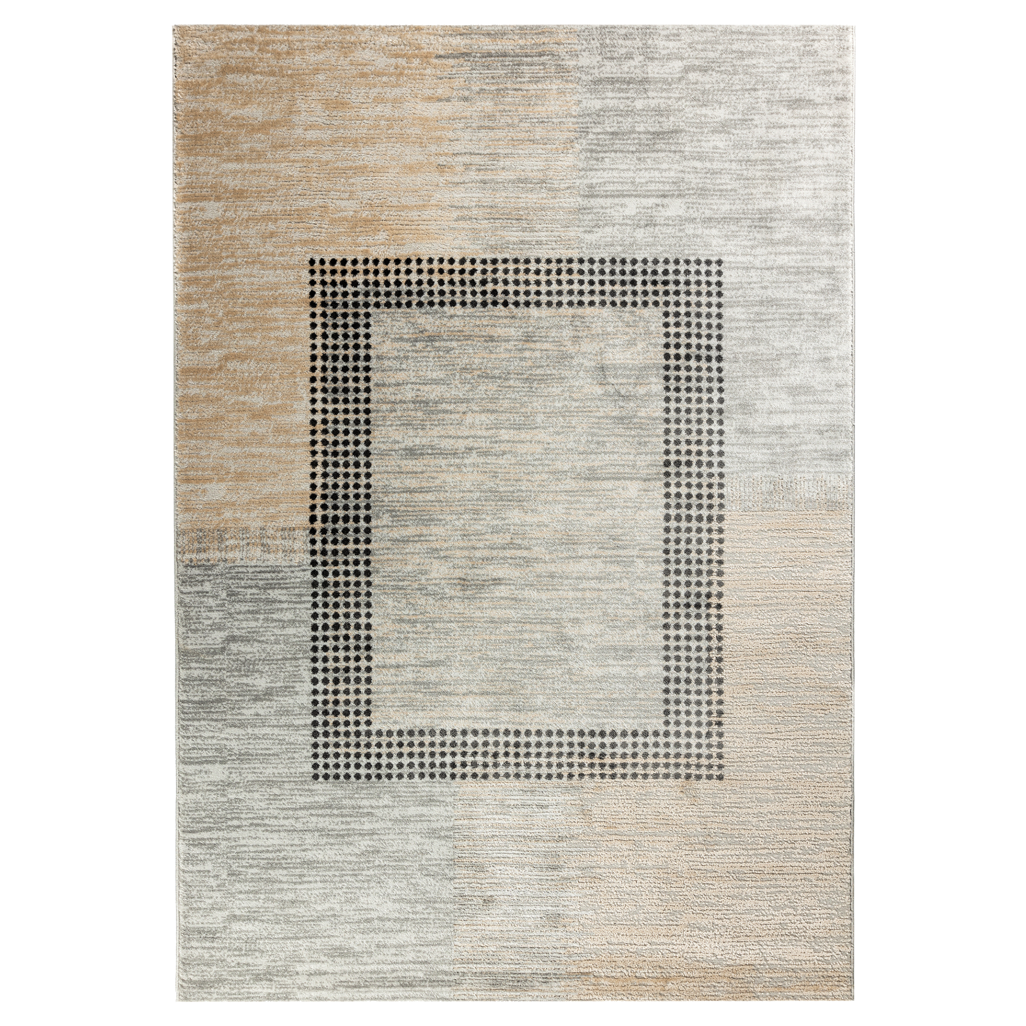 Top view of Istanbul Square Rug with rectangular dotted shape in the centre in beige, black and grey colours